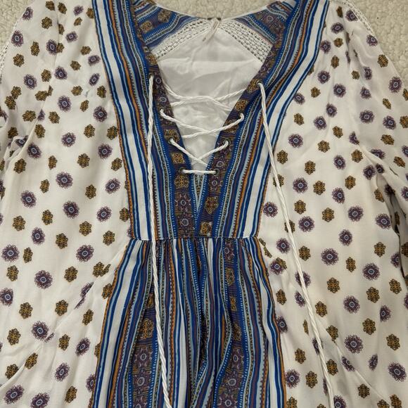 Free People Rain Shine Printed Lace-Up Dress Tunic Women’s Medium Boho Oversized - Picture 4 of 6